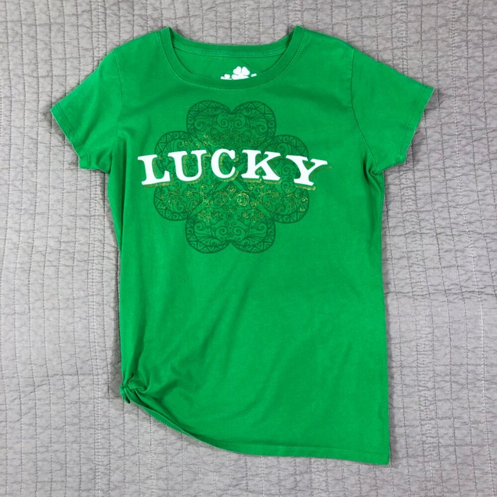 4/$15 Lucky Tee Shirt Women Medium Green St. Patricks Day Irish Four Leaf Clover